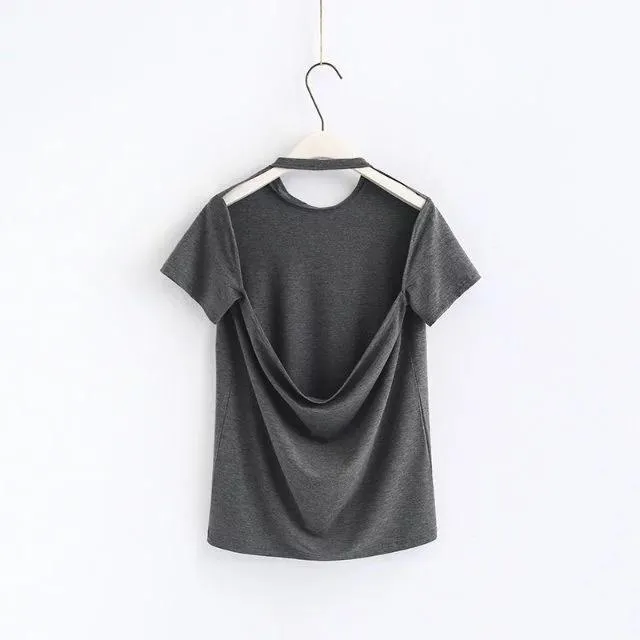 2018 new arrival Women sexy Leak back hanging neck T-Shirt