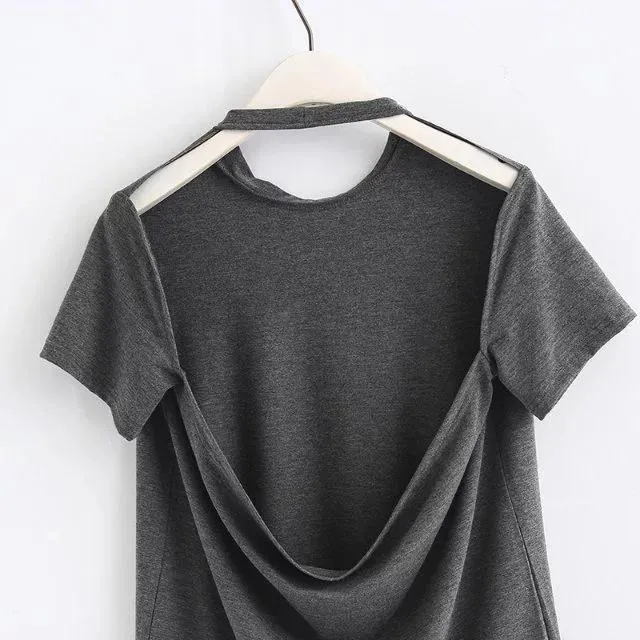 2018 new arrival Women sexy Leak back hanging neck T-Shirt