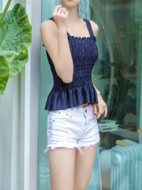 3 colors sexy slim pleated camisole tops for vacation beach holiday