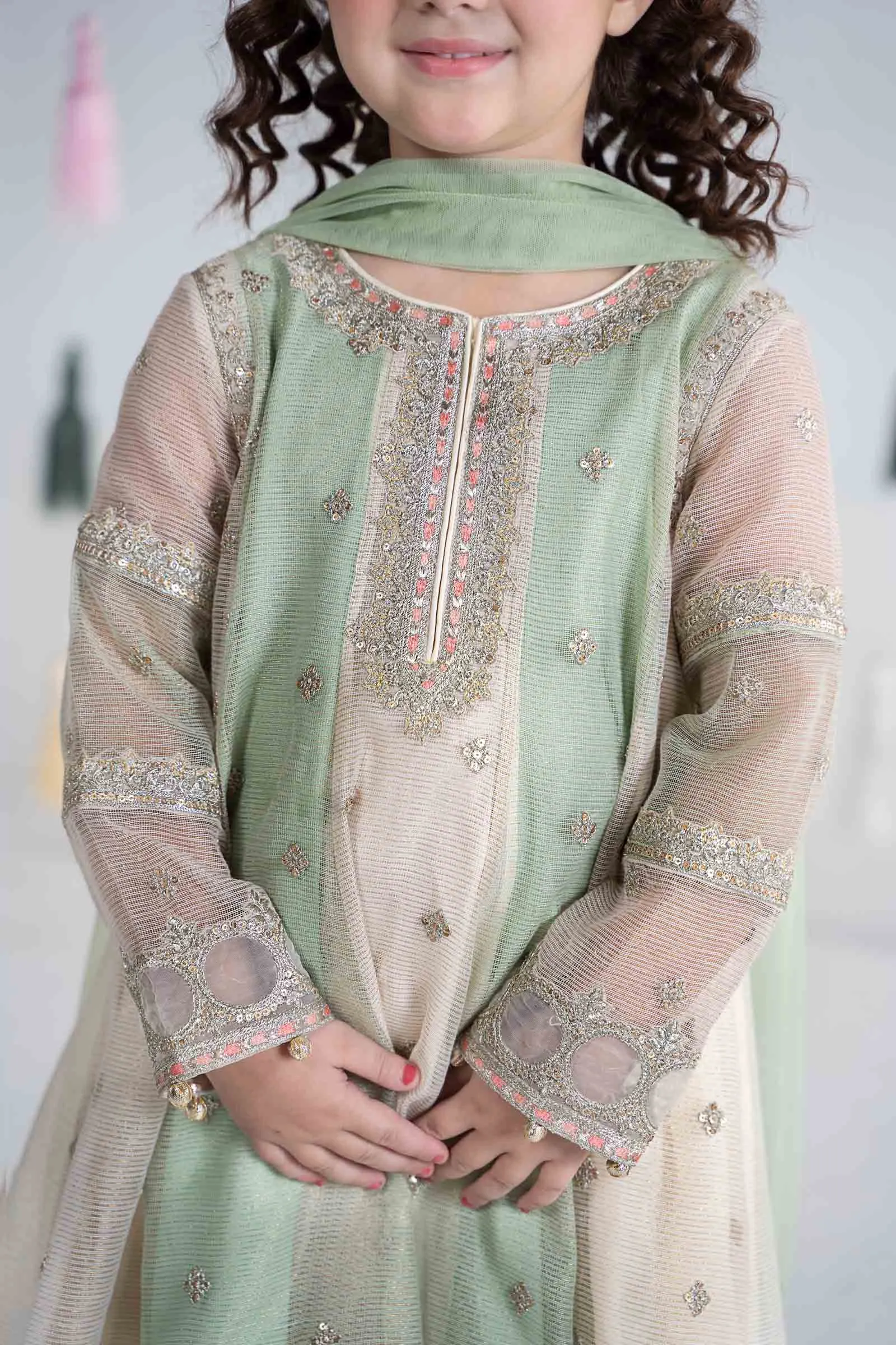 3 Piece Embroidered Cotton Net Suit | MKS-EA24-17