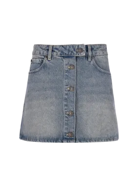 a-line button-up denim mini skirt