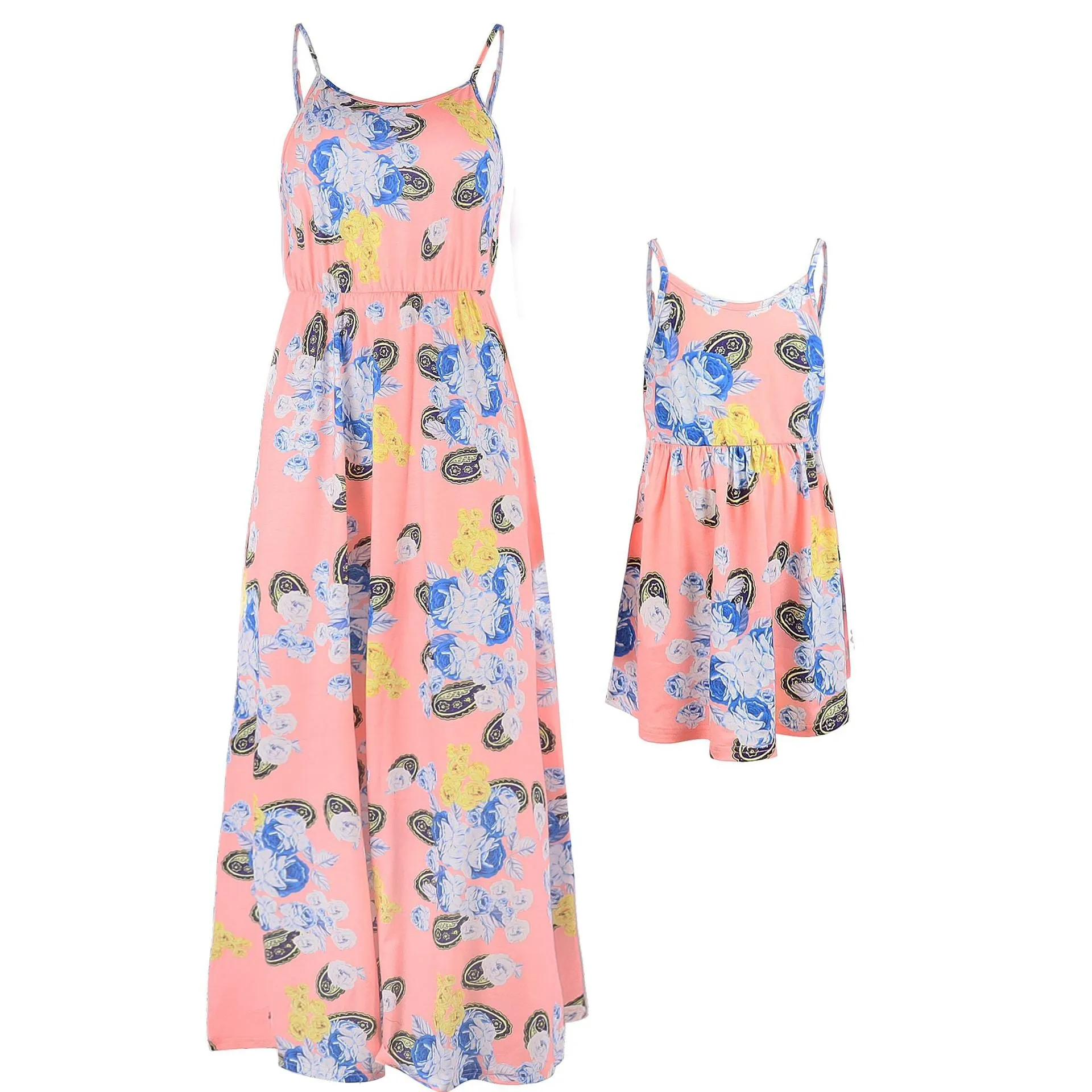 All Over Floral Print  Sleeveless Spaghetti Strap Maxi Dress