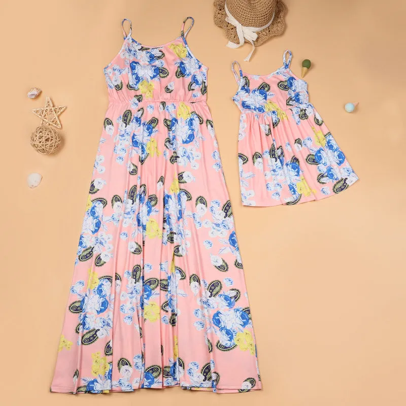 All Over Floral Print  Sleeveless Spaghetti Strap Maxi Dress