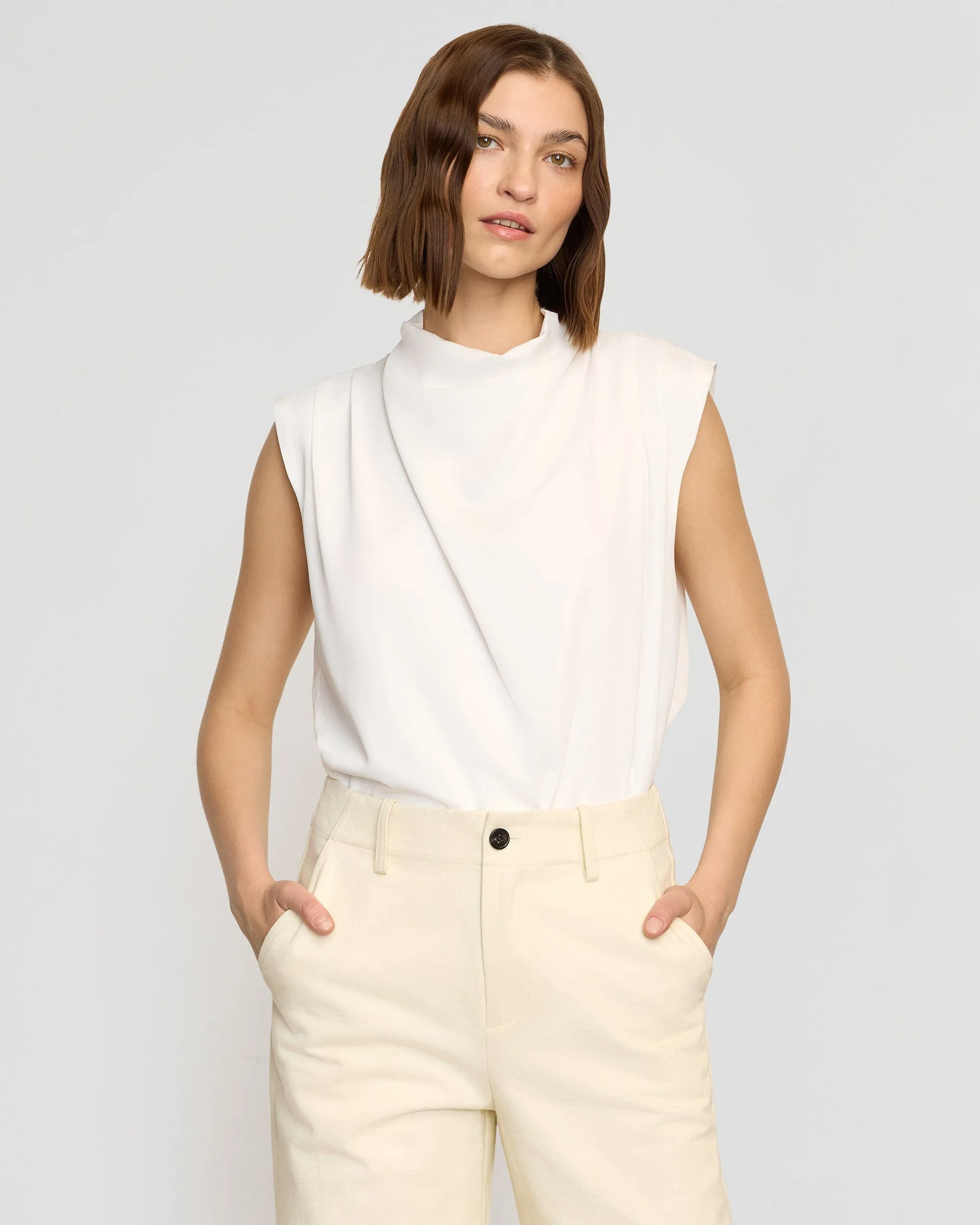 Allegra Gathered-Neck Sleeveless Blouse