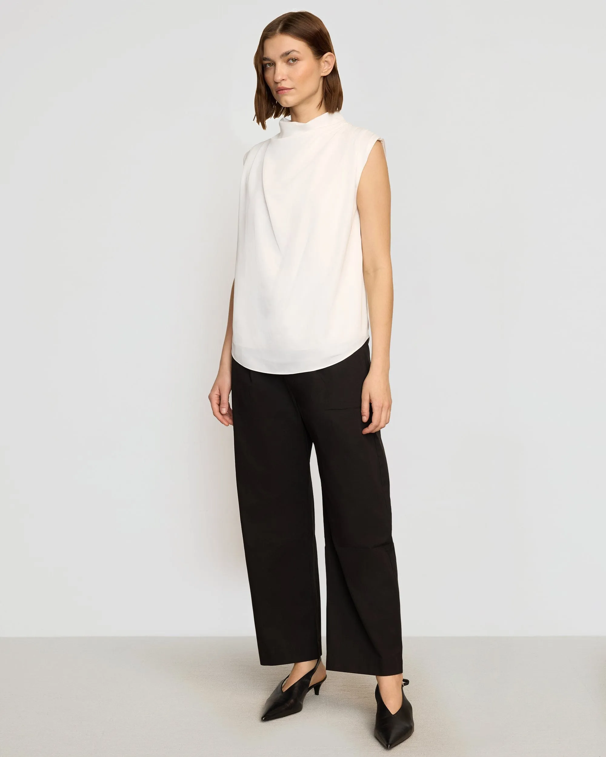 Allegra Gathered-Neck Sleeveless Blouse