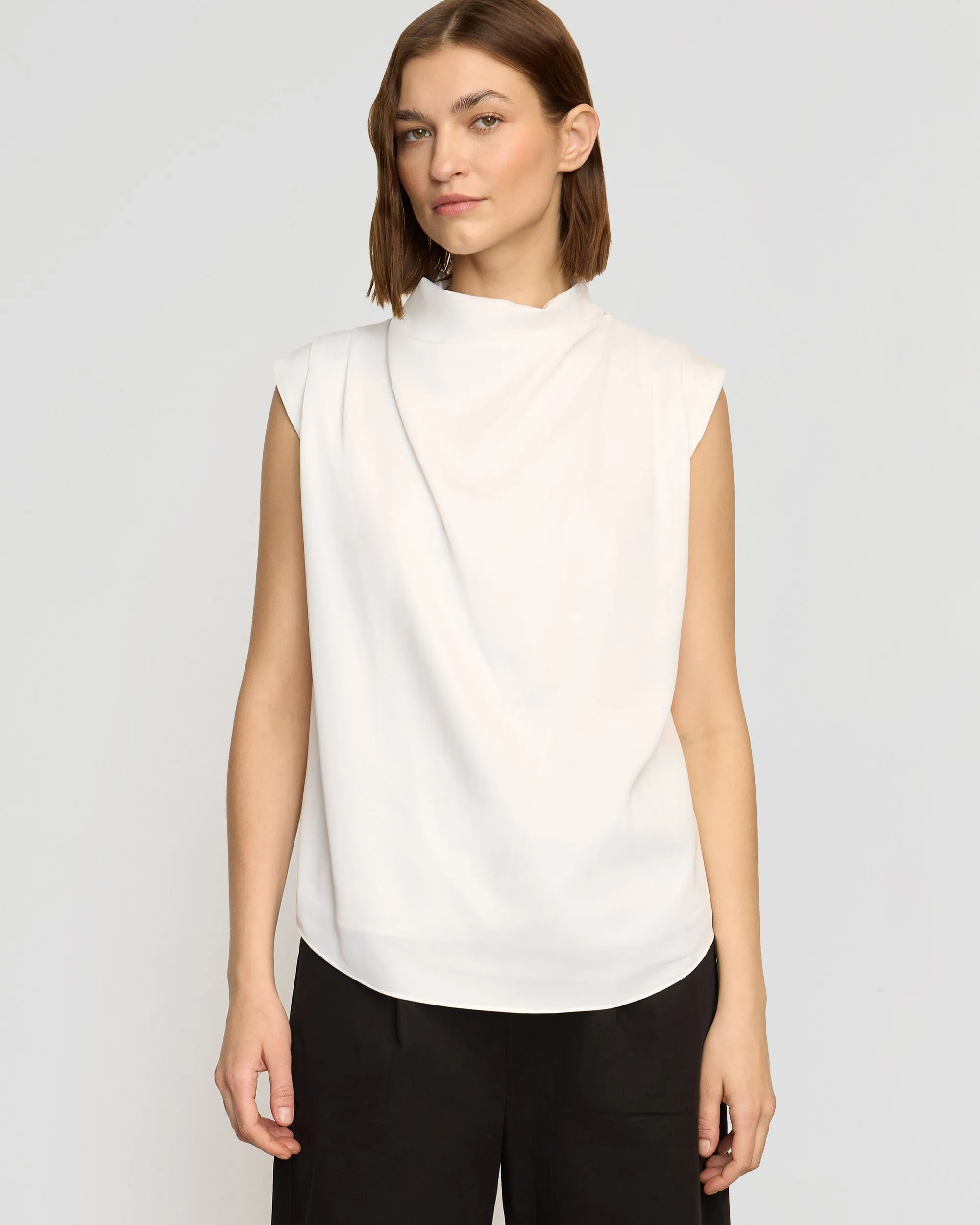 Allegra Gathered-Neck Sleeveless Blouse