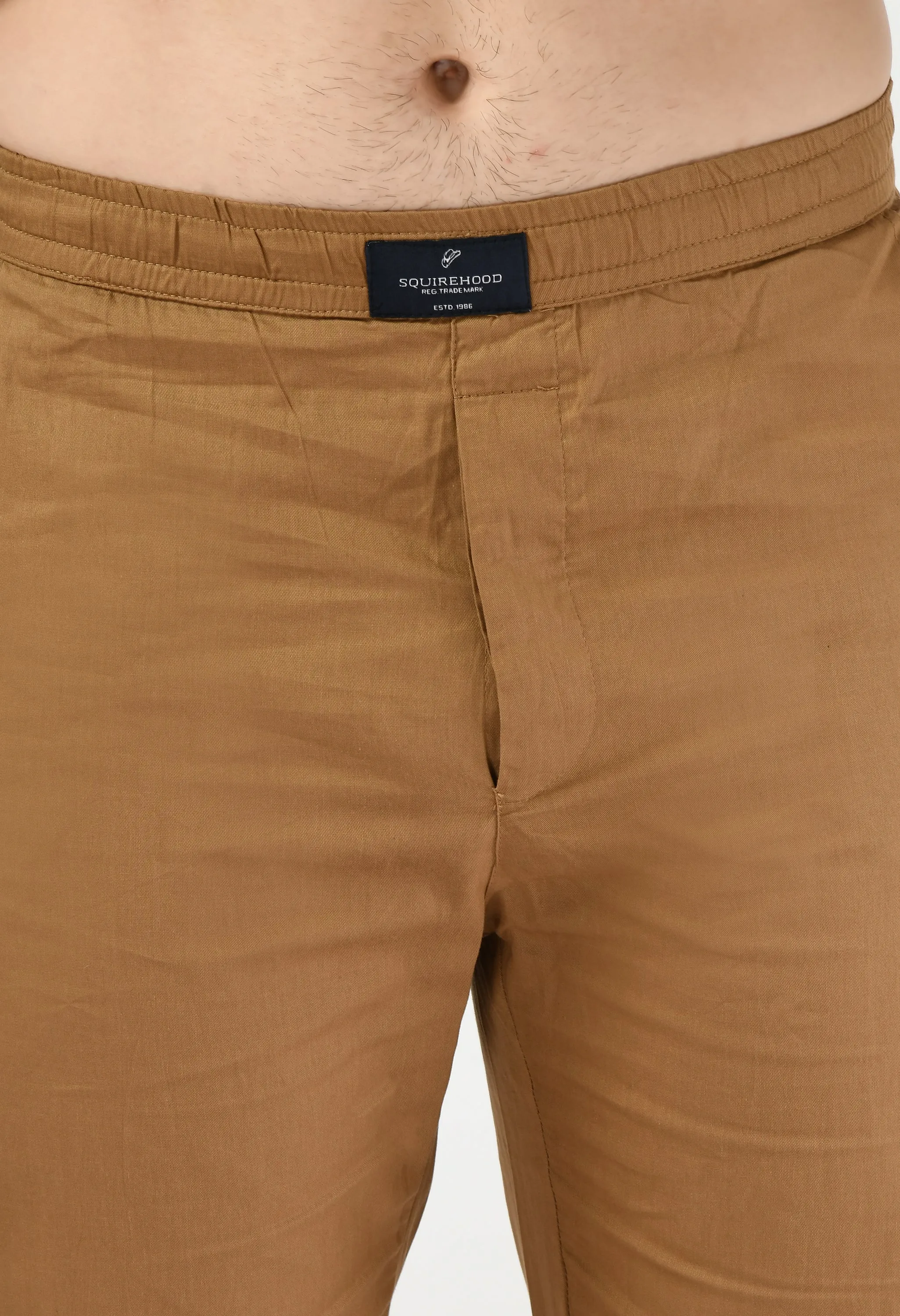 Beige Plain Relaxed Fit Casual Trouser