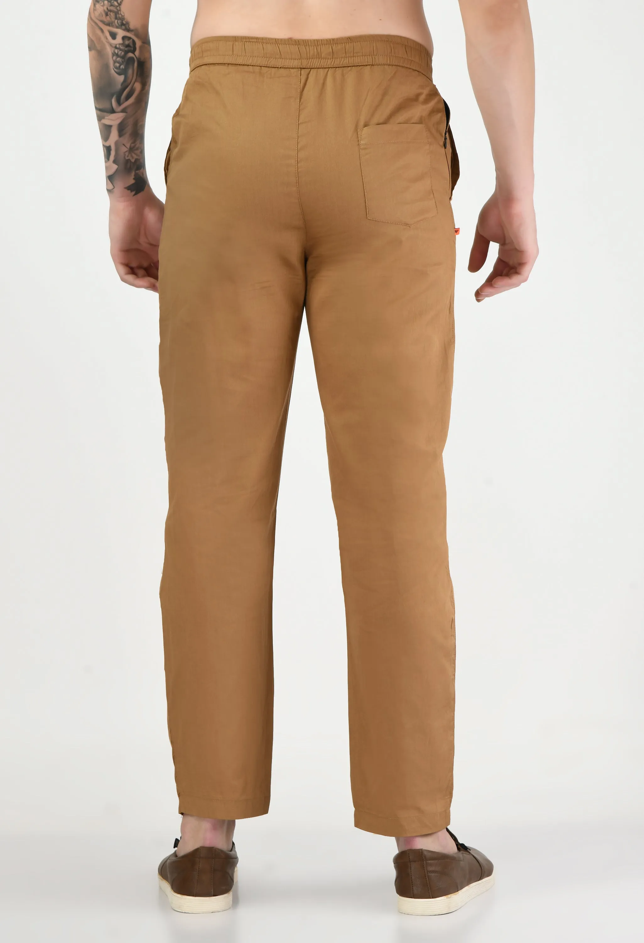 Beige Plain Relaxed Fit Casual Trouser