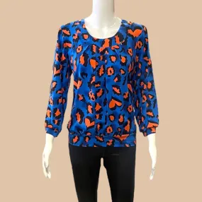 BLUE & ORANGE LEOPARD PRINT ROUND NECK BAND TOP