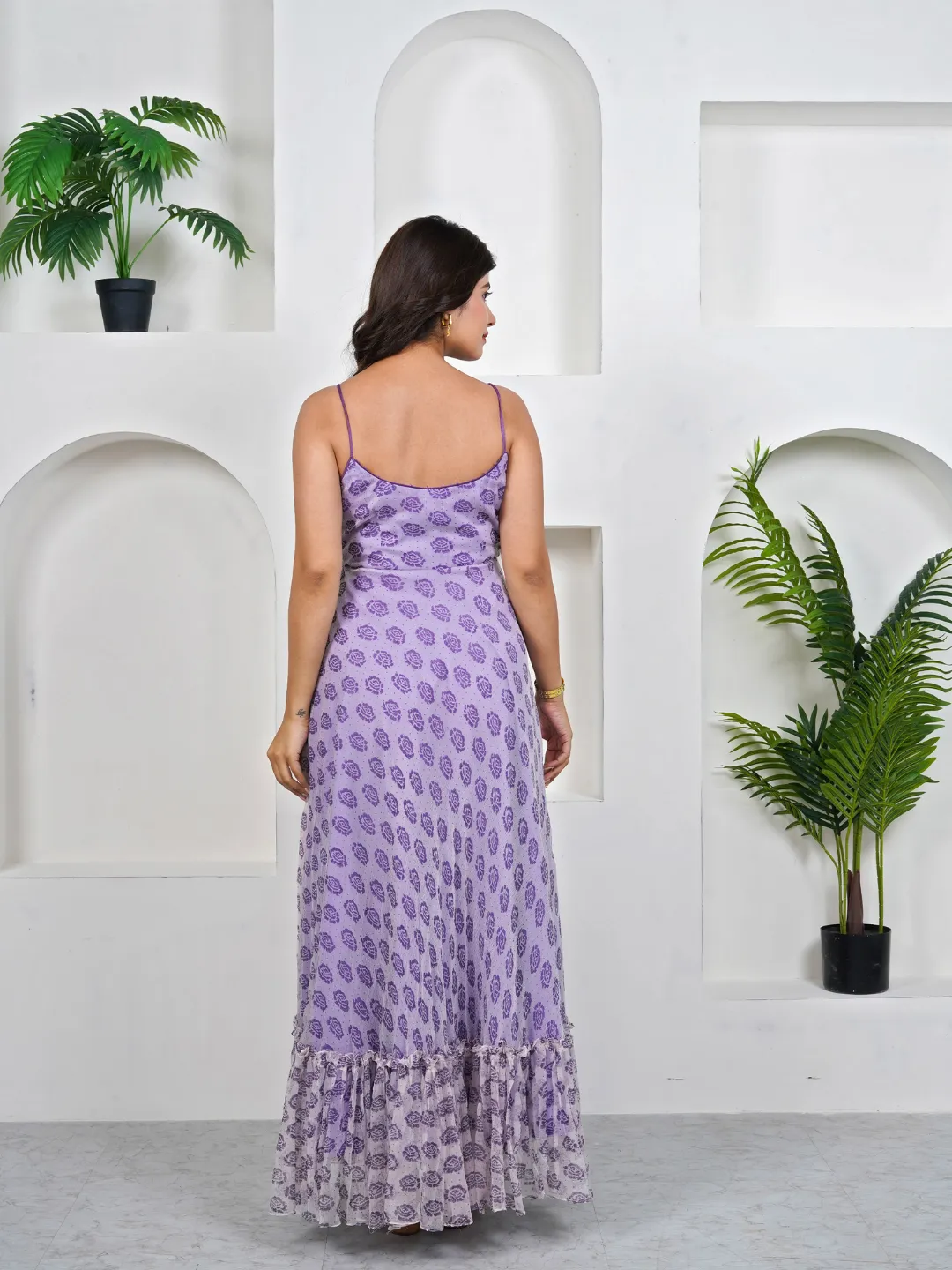 Bluebell Violet Cotton Chiffon Maxi Dress