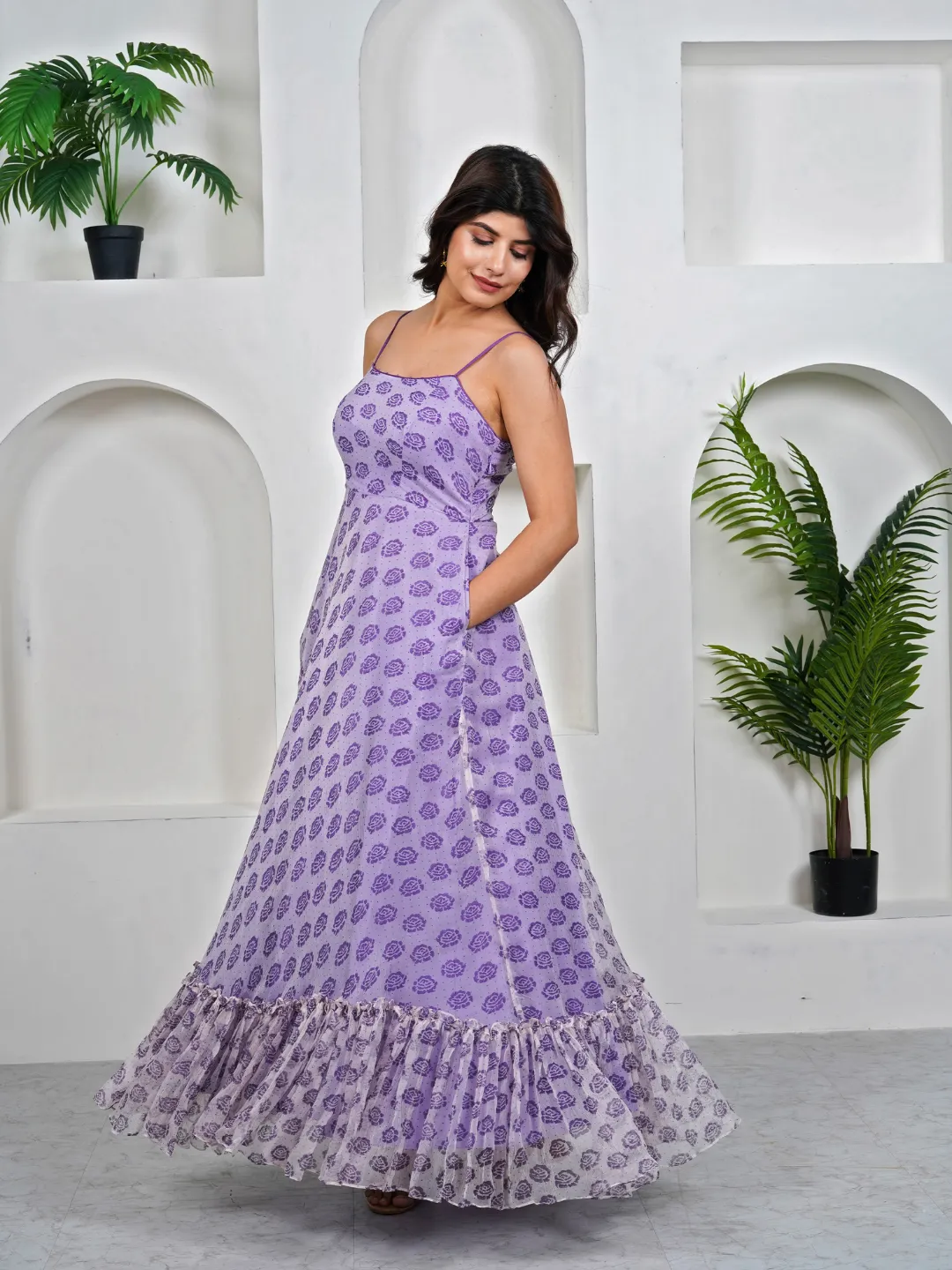 Bluebell Violet Cotton Chiffon Maxi Dress