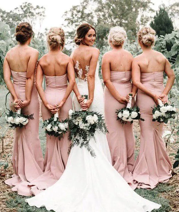 Blush Pink Mermaid Sweetheart Bridesmaid Dresses, Wedding Guest Gown, BD102