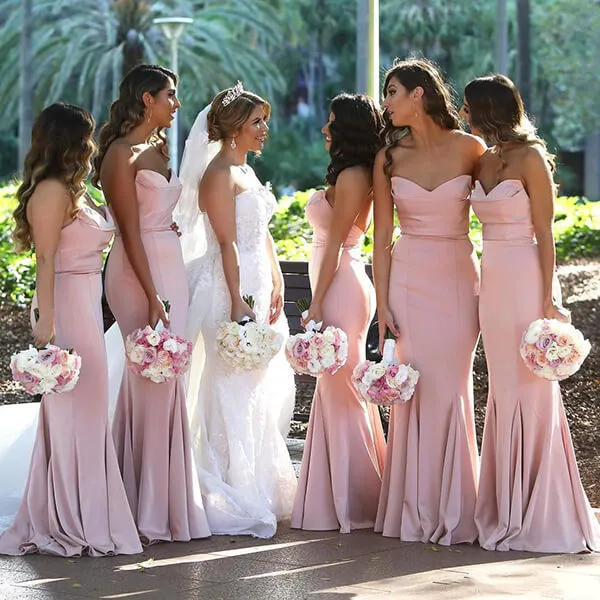 Blush Pink Mermaid Sweetheart Bridesmaid Dresses, Wedding Guest Gown, BD102