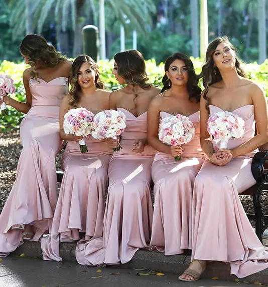 Blush Pink Mermaid Sweetheart Bridesmaid Dresses, Wedding Guest Gown, BD102