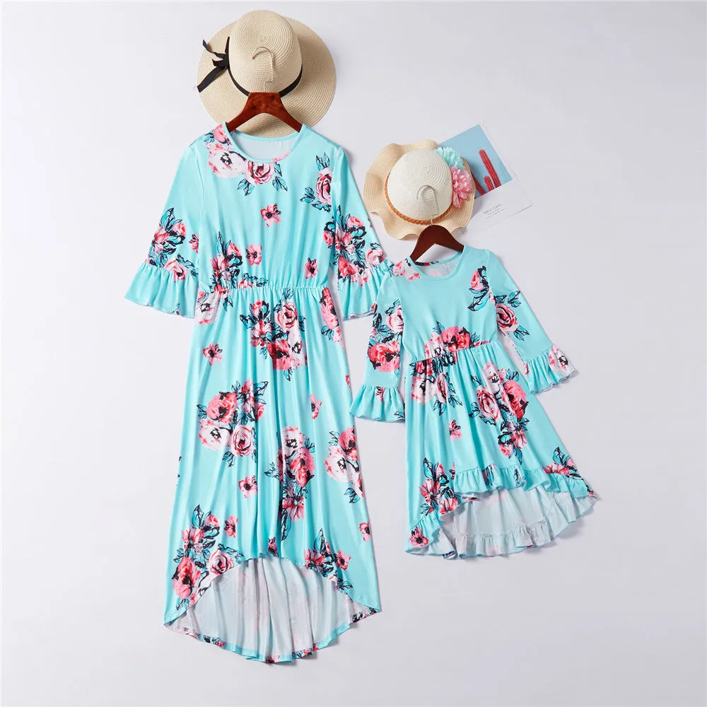 Bohemia Floral Printed Matching Dresses for Daughter and Mom