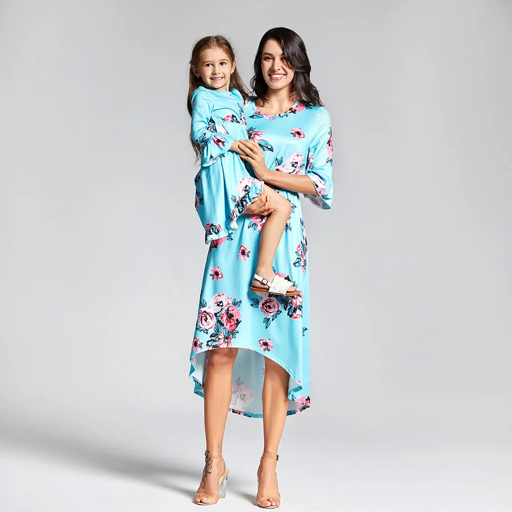 Bohemia Floral Printed Matching Dresses for Daughter and Mom