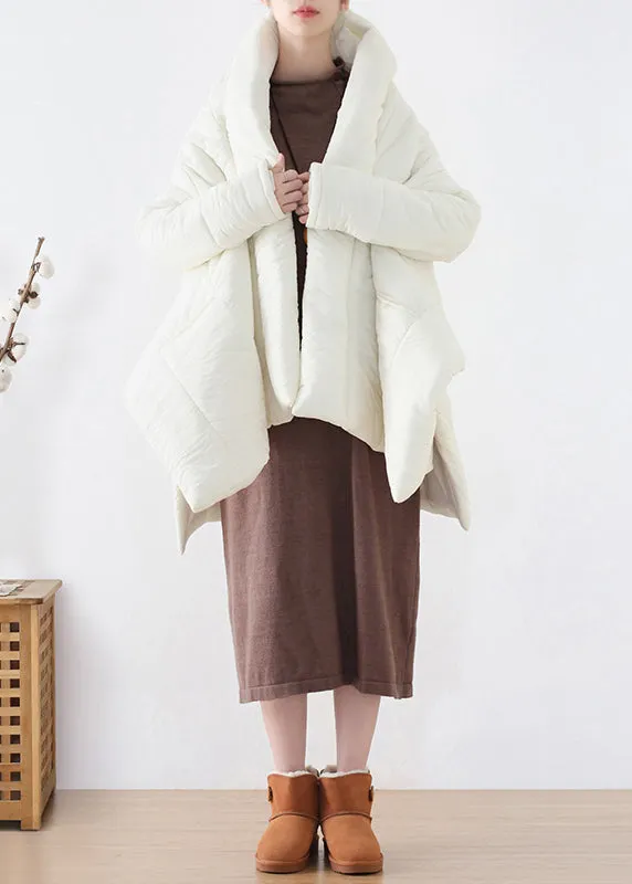 Boutique White V Neck Asymmetrical Low High Design Parka Winter