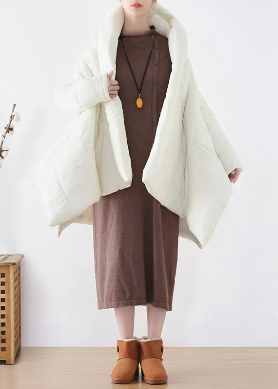 Boutique White V Neck Asymmetrical Low High Design Parka Winter