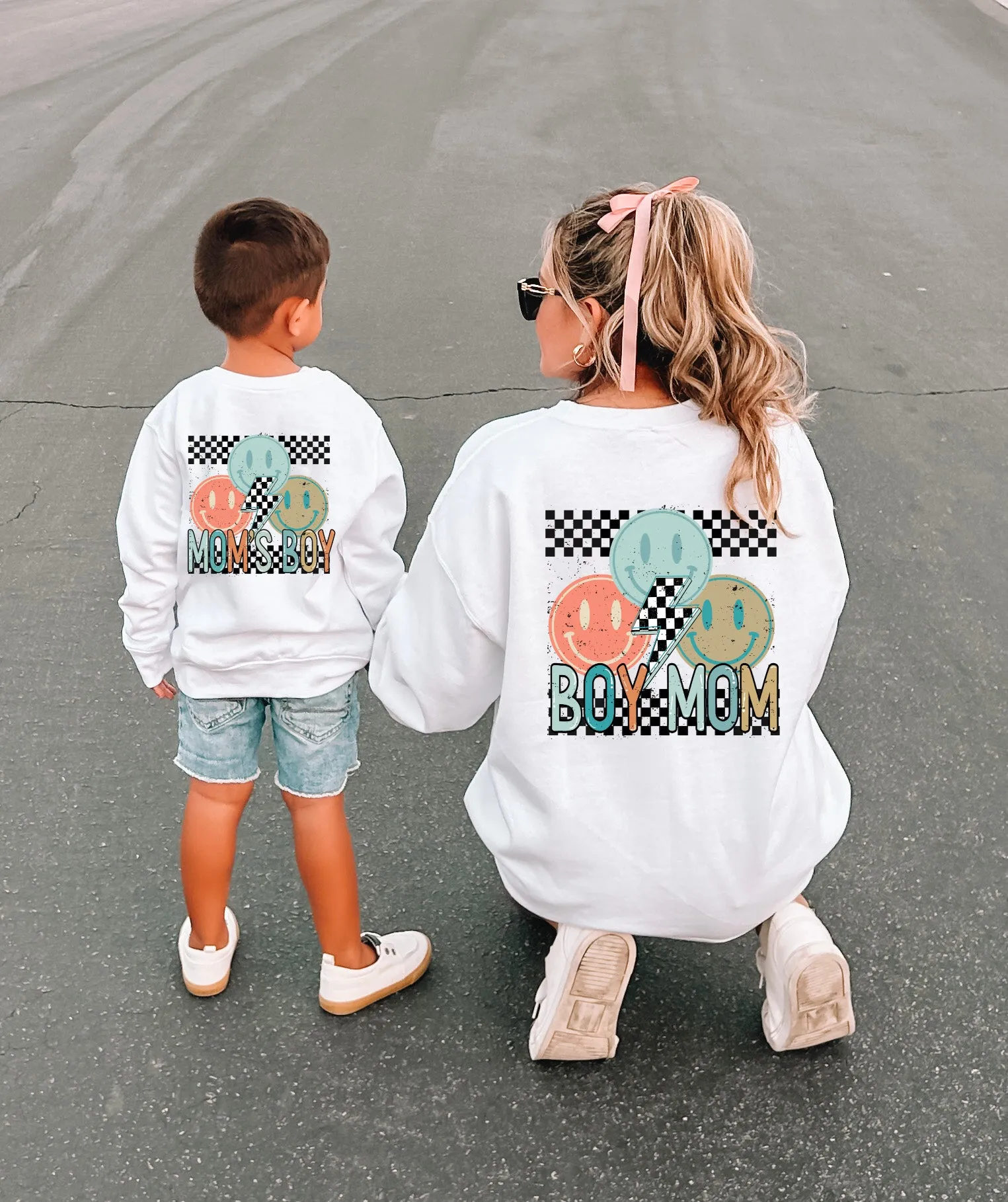 Boy mama, Mommy & Son Sweatshirts -White Crewneck Letter Graphic, Oversized