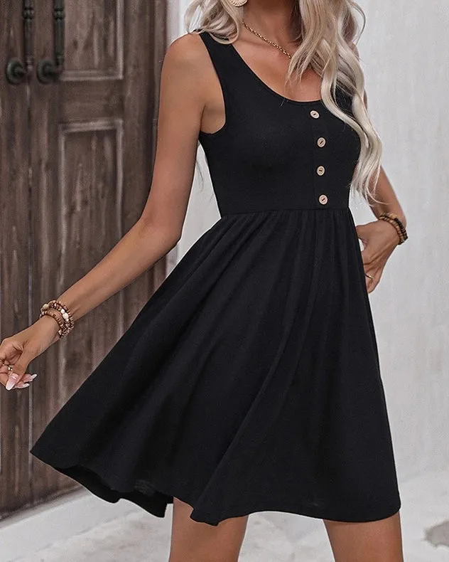 Buttoned Pleated Suspender Slim Dress