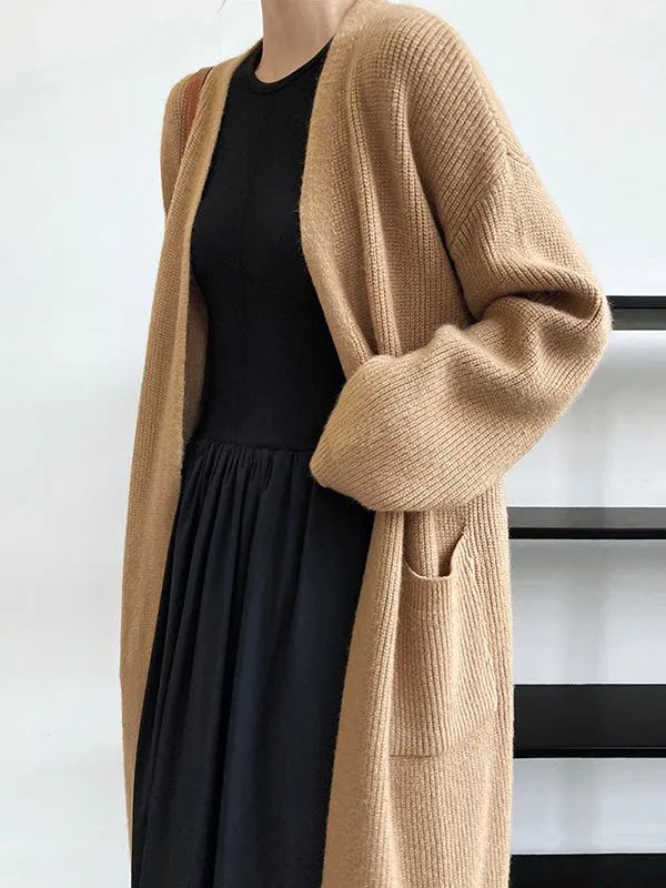 Casual Loose Solid Color Cardigan Tops