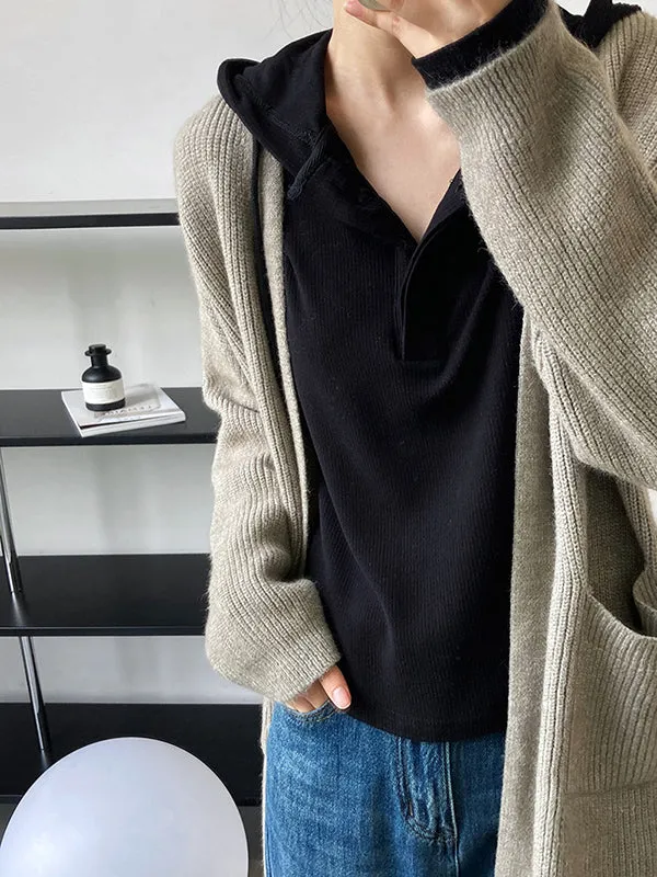 Casual Loose Solid Color Cardigan Tops