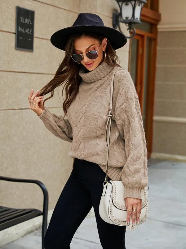 Chic Knit Turtleneck Sweater with Trendy Bell Sleeves - Women's Wardrobe Essential