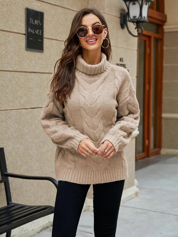 Chic Knit Turtleneck Sweater with Trendy Bell Sleeves - Women's Wardrobe Essential