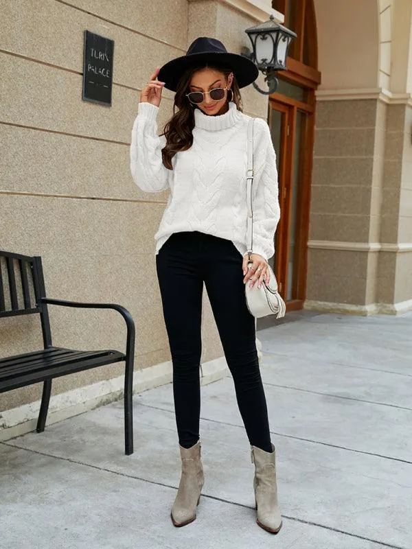 Chic Knit Turtleneck Sweater with Trendy Bell Sleeves - Women's Wardrobe Essential