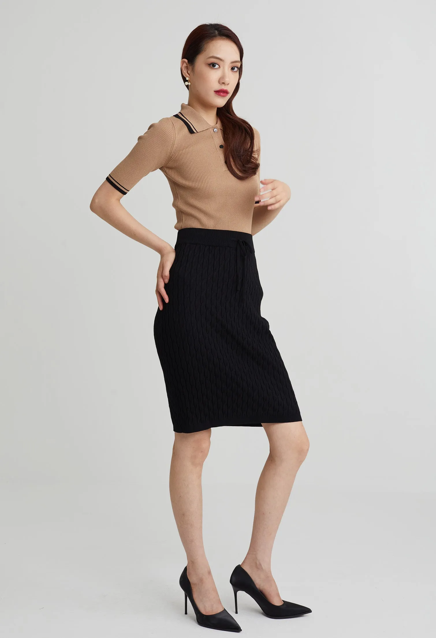 Classic Cable Knit Midi Skirt