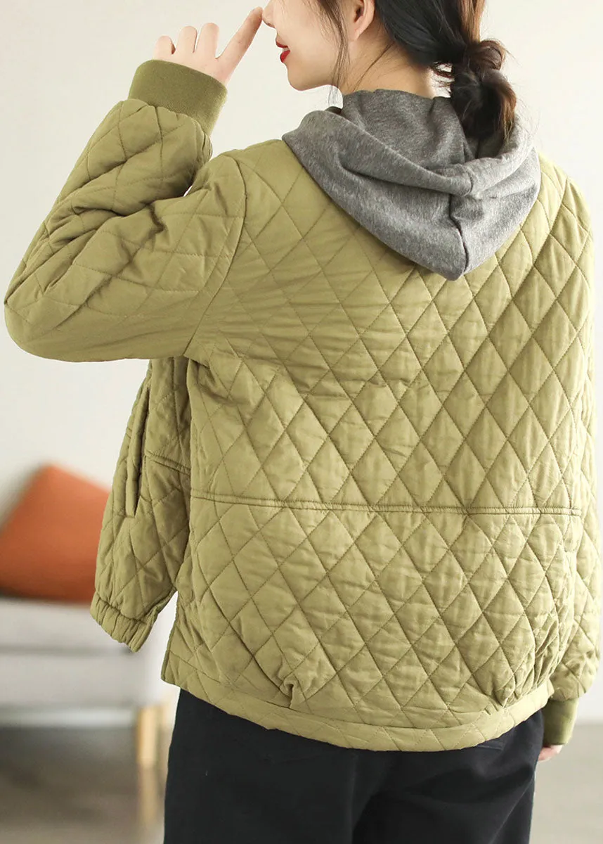 Classy Green Stand Collar Pockets Side Open Fine Cotton Filled Parka Jacket Winter