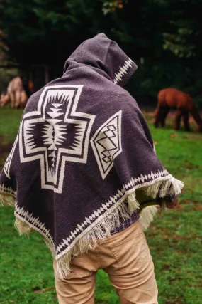 Conquistador - Dark Taupe - Alpaca Poncho with Native Pattern Triangular Design