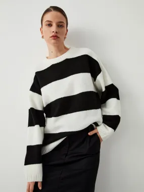 Contrast Color Striped Trendy Crew Neck Sweater