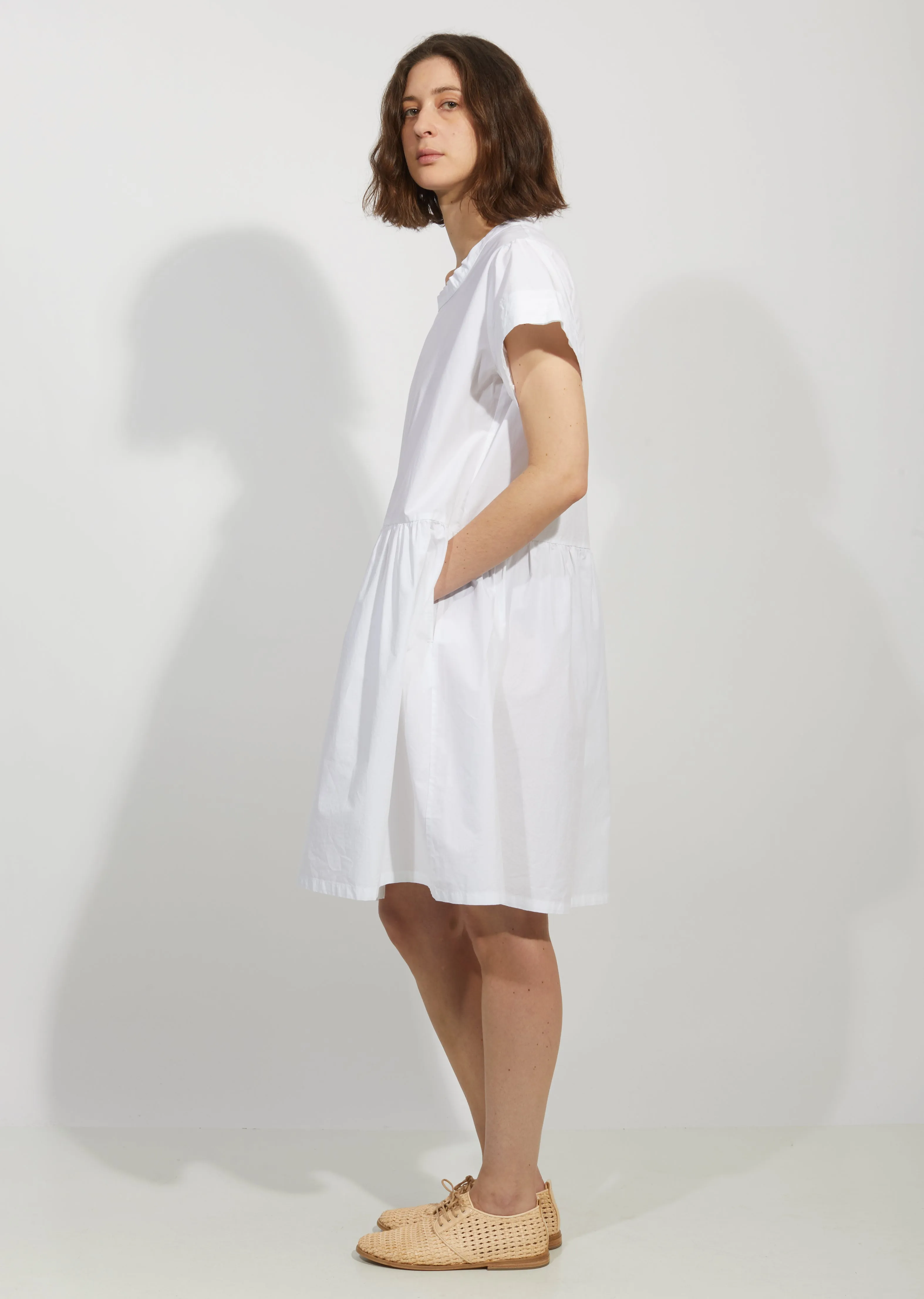 Cotton Poplin Pleated Sleeve Dress