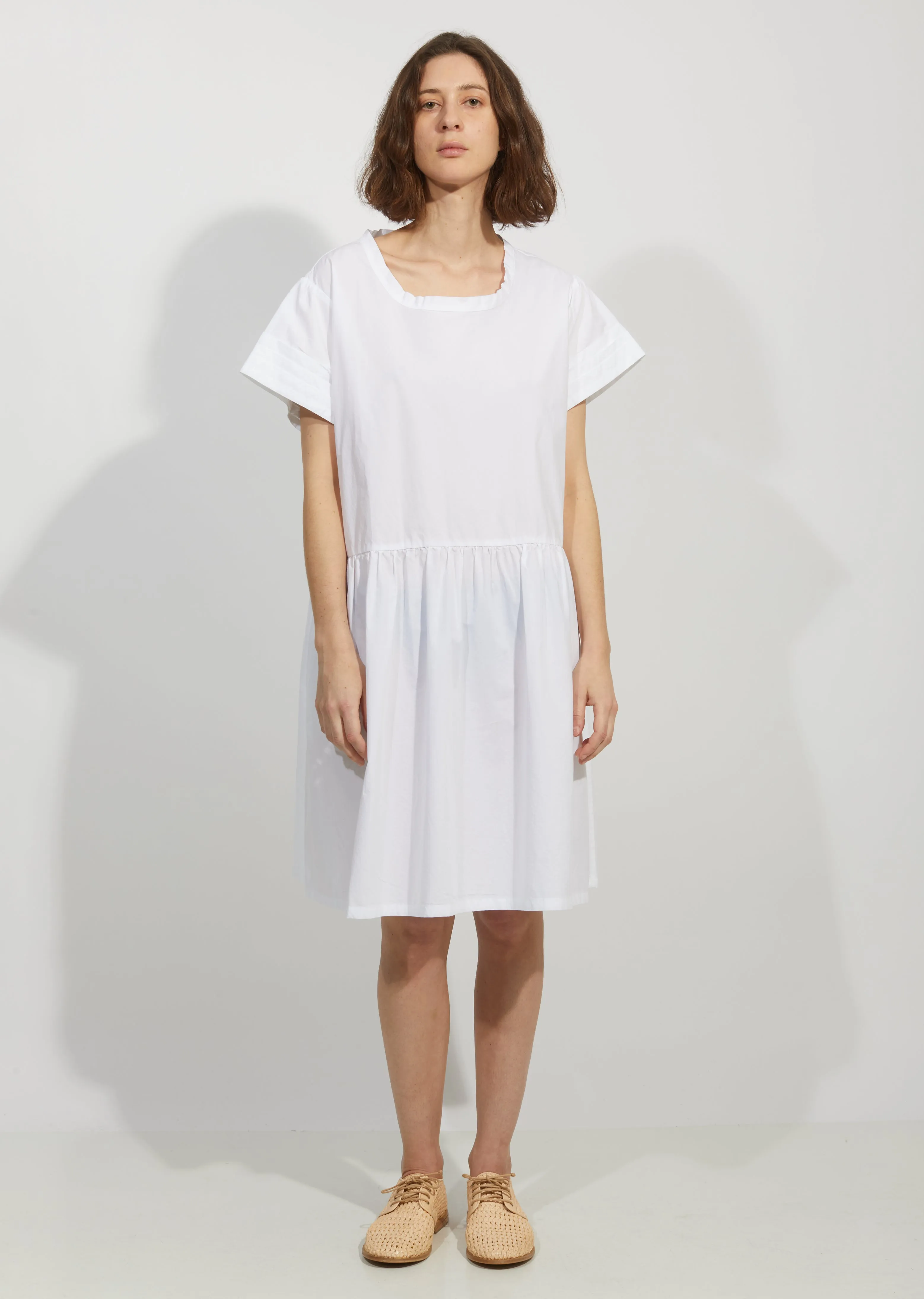 Cotton Poplin Pleated Sleeve Dress