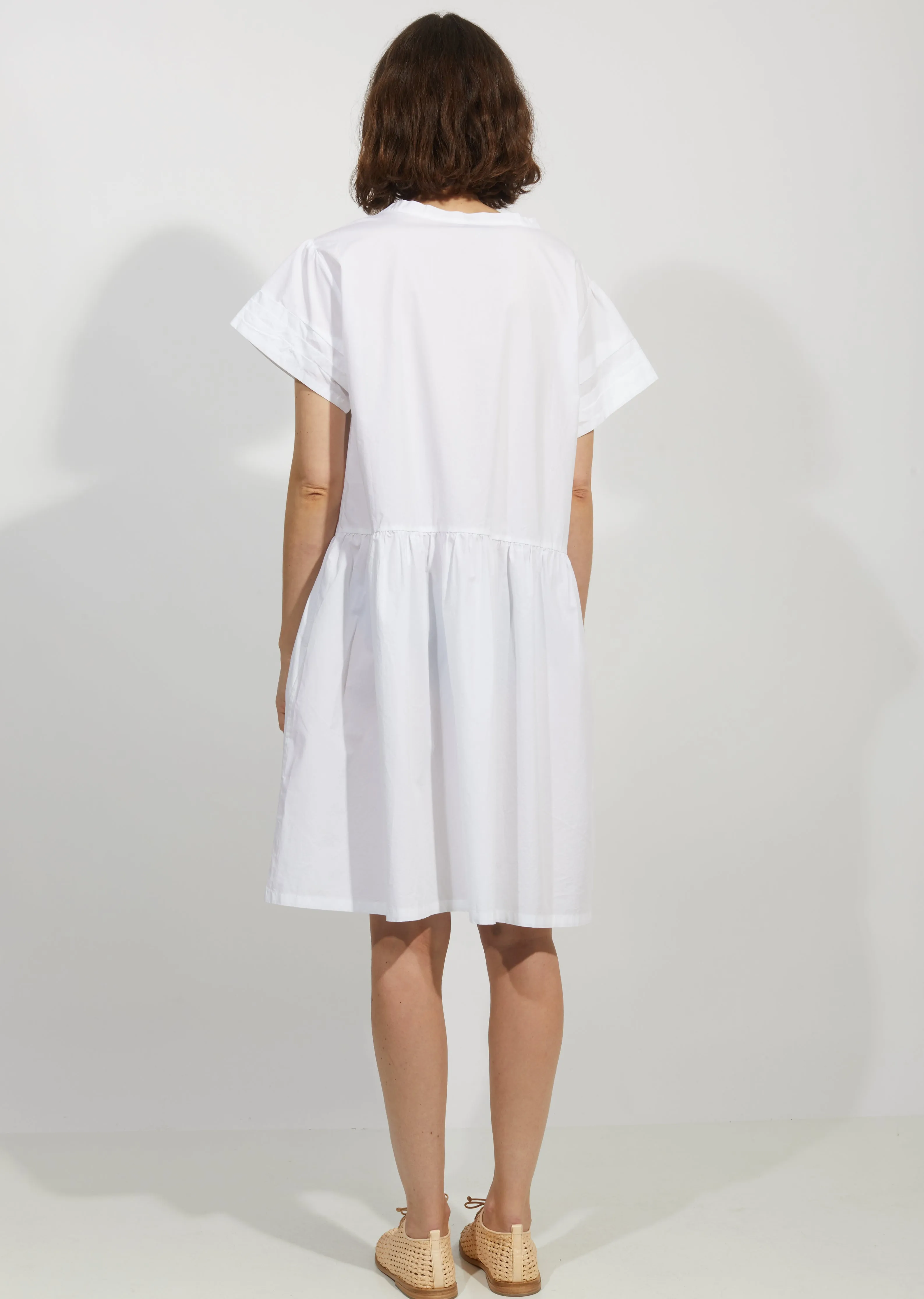 Cotton Poplin Pleated Sleeve Dress