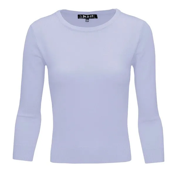 Crewneck 3/4 Sleeve Spandex Pullover Sweater