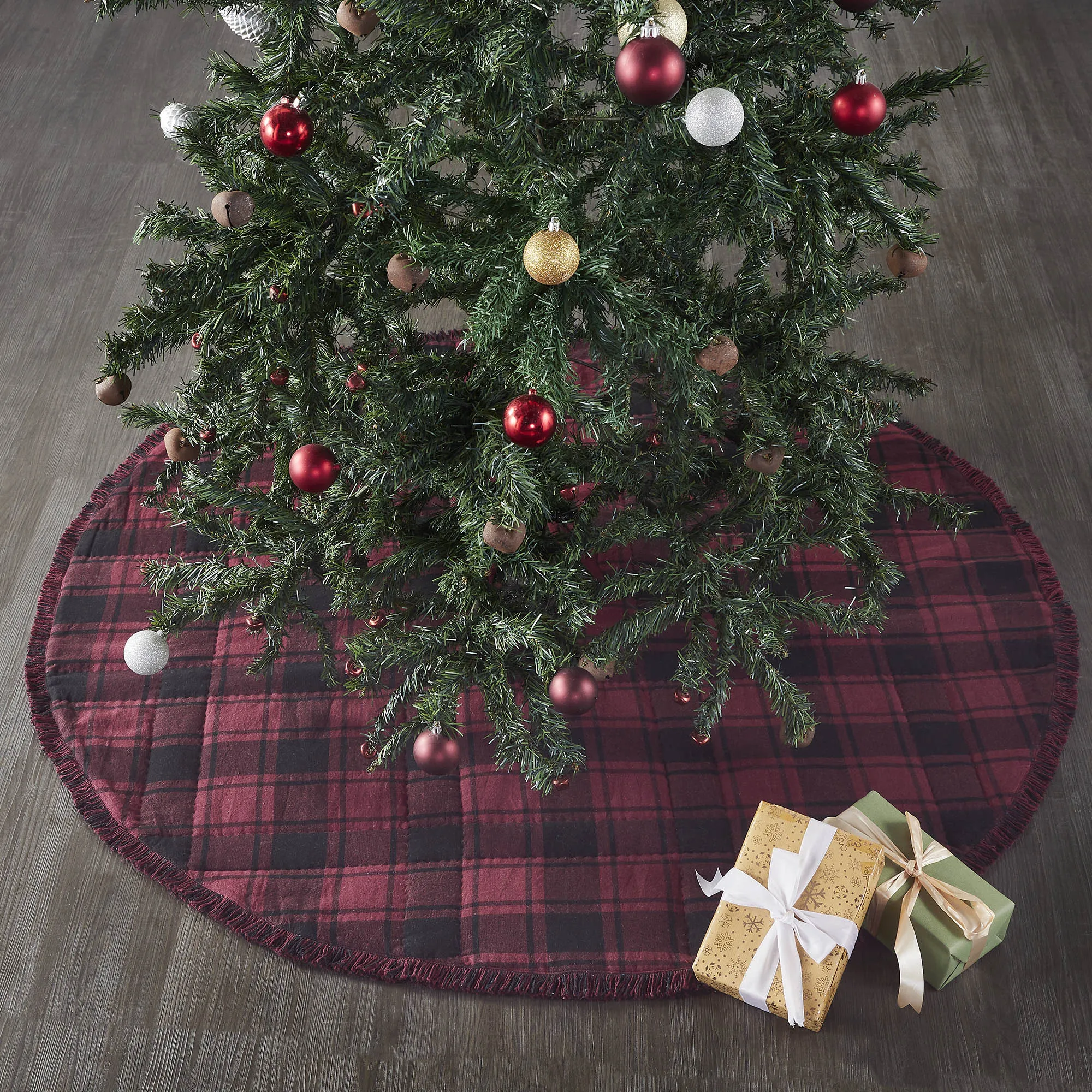 Cumberland Red Black Plaid Tree Skirt 48" VHC Brands