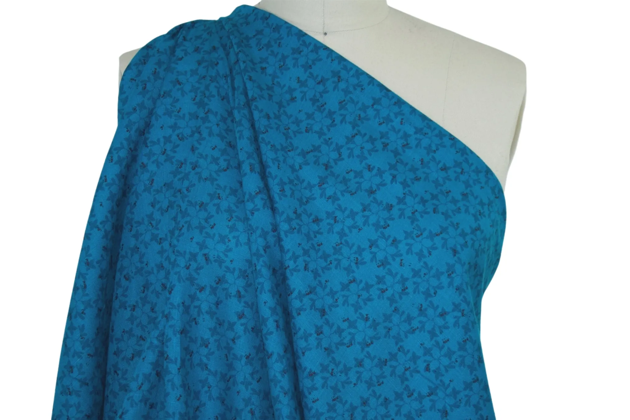 Delicate Floral Print Linen - Blues