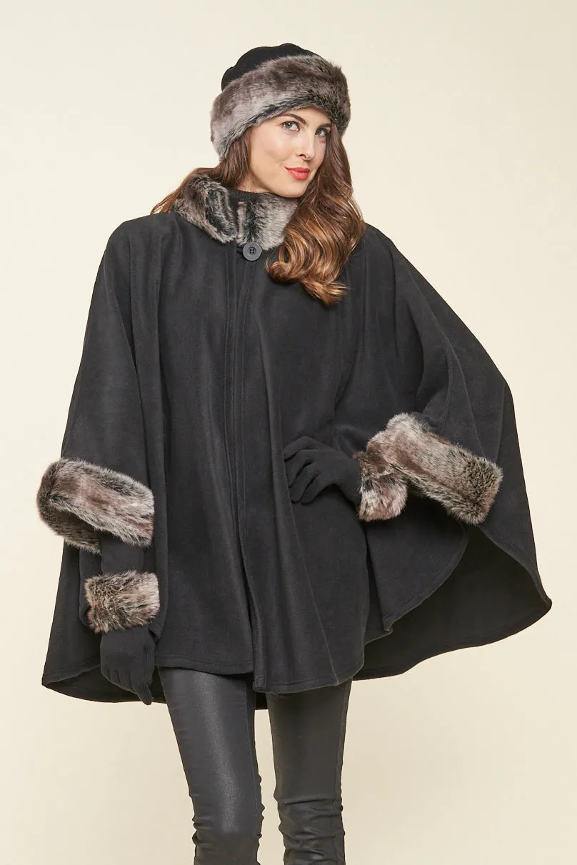 Desmona Faux Fur Trim Fleece Cape