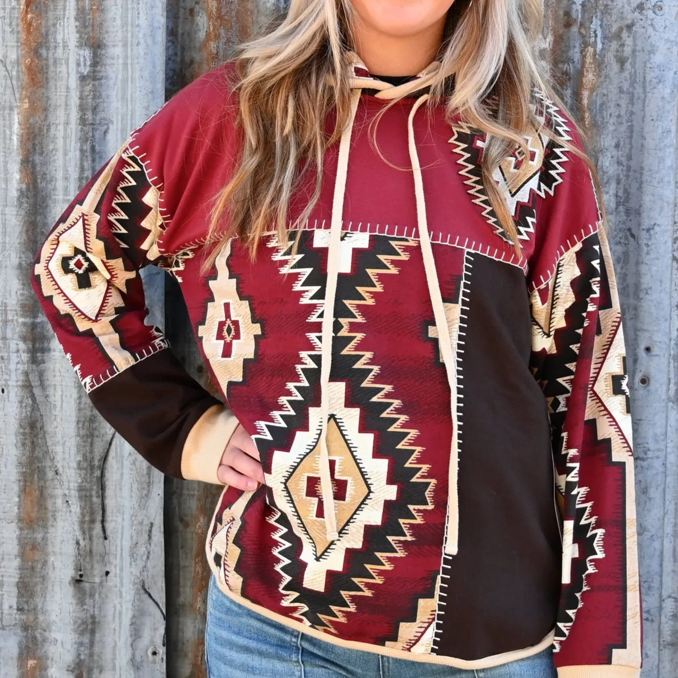 Double D Ranch Ladies Hoodie in Southwestern Print