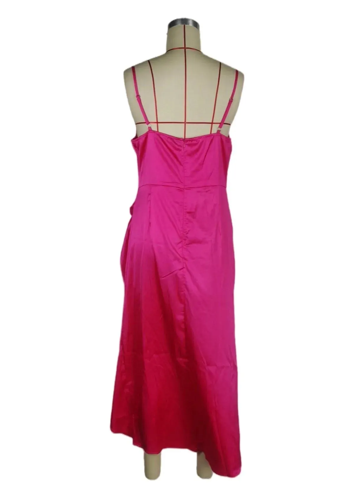 Draped Collar Ruched Asymmetrical Hem Satin Cami Dress