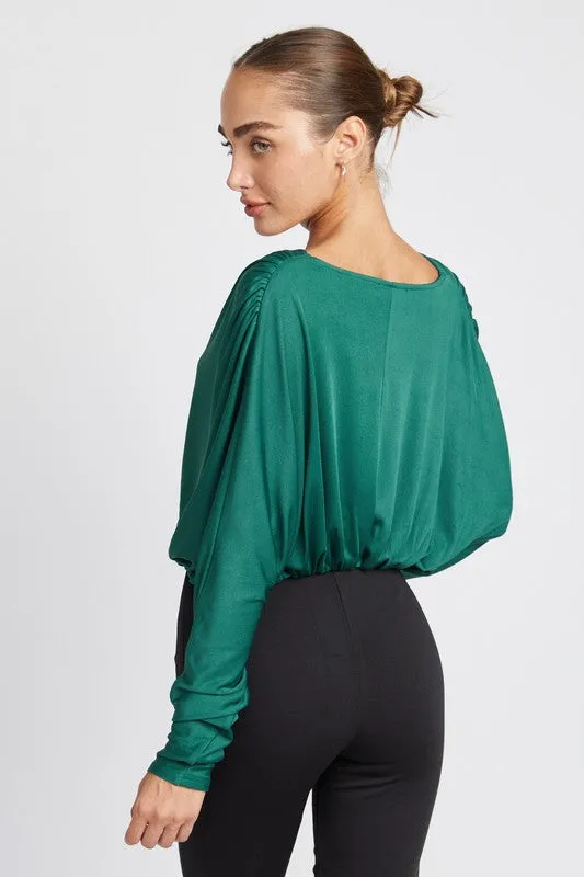 Elegance Unraveled V-Neck Long Sleeve Top - Teal or Black