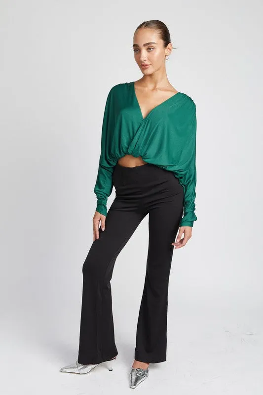 Elegance Unraveled V-Neck Long Sleeve Top - Teal or Black