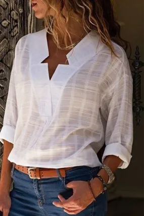 Elegant & Stylish Classic Solid Patchwork V Neck Tops