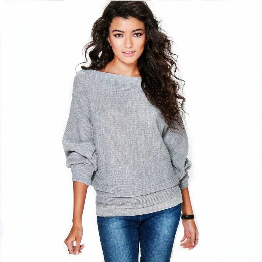 Europe Popular Women Hot Selling Trendy Loose Batwing Sleeve Knitted Sweater