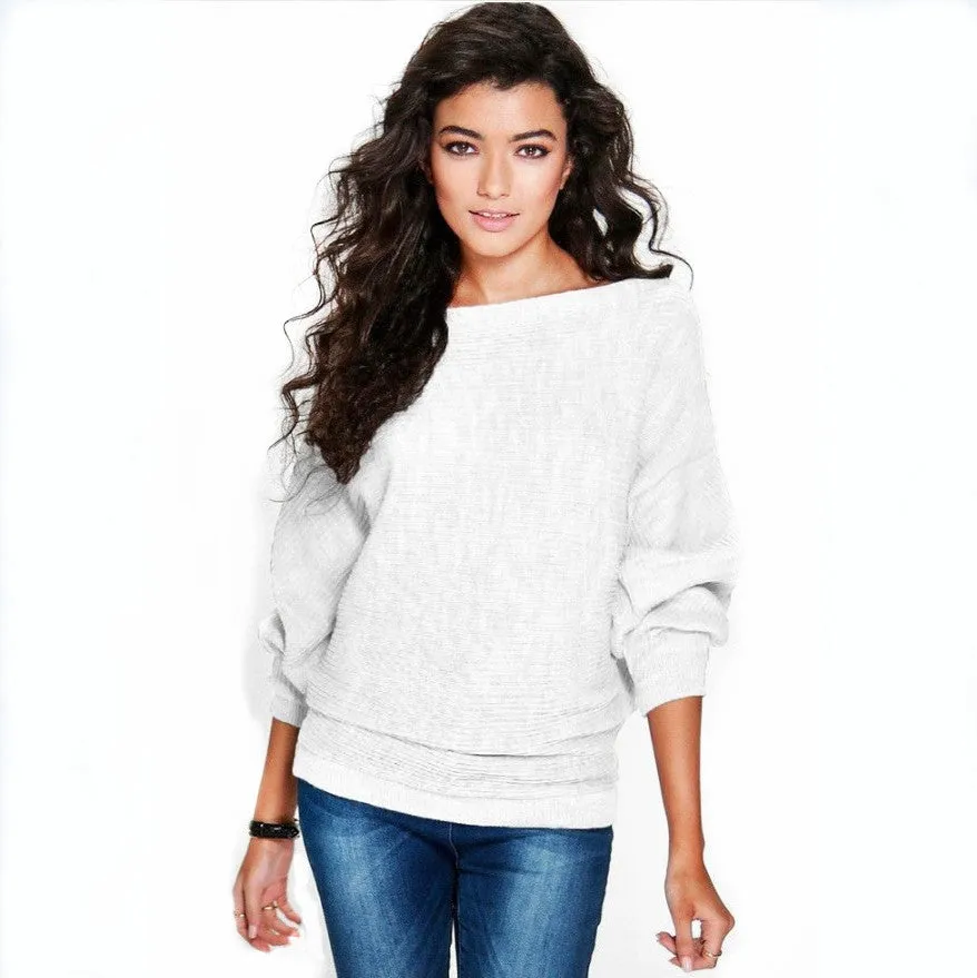 Europe Popular Women Hot Selling Trendy Loose Batwing Sleeve Knitted Sweater