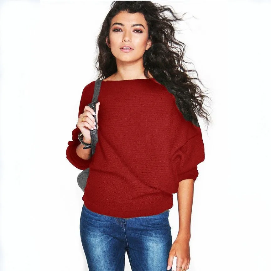 Europe Popular Women Hot Selling Trendy Loose Batwing Sleeve Knitted Sweater