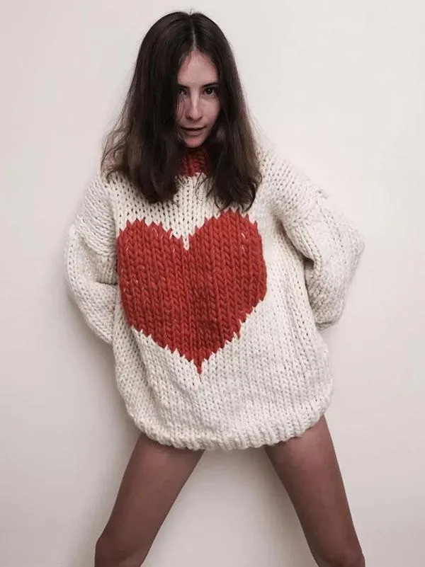 Fashion Knitting Loose Sweet heart Sweater Tops