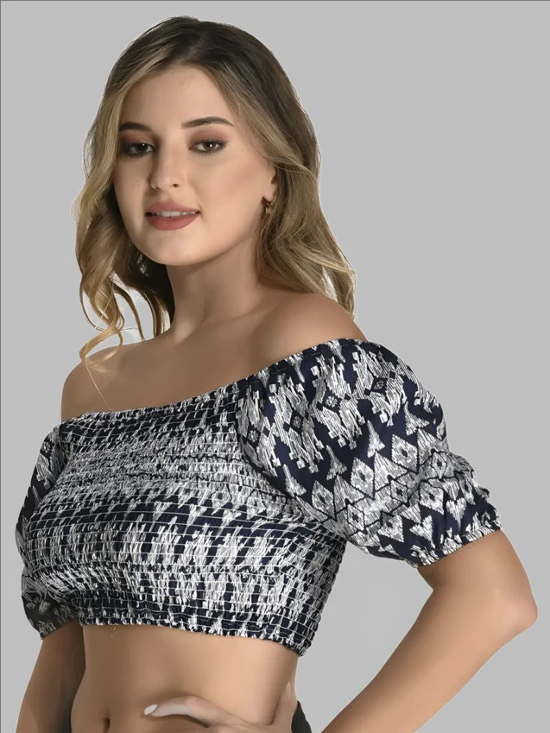 FIMS Fashion Women Crepe Blue Off-Shoulder Crop Top Everyday Wear